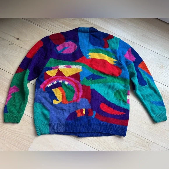 McWooligans Vintage 100% Wool Hand Knit Cardigan Sweater - Picture 2 of 14